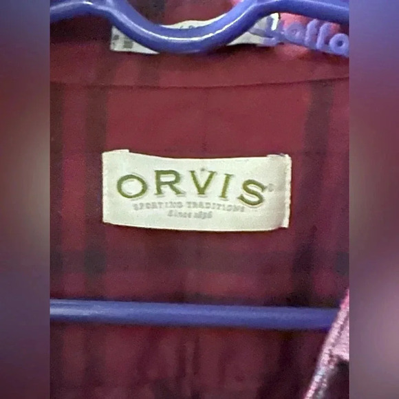 Orvis men's Flannel 💯 percent Cotton red green Plaid. - Picture 2 of 5